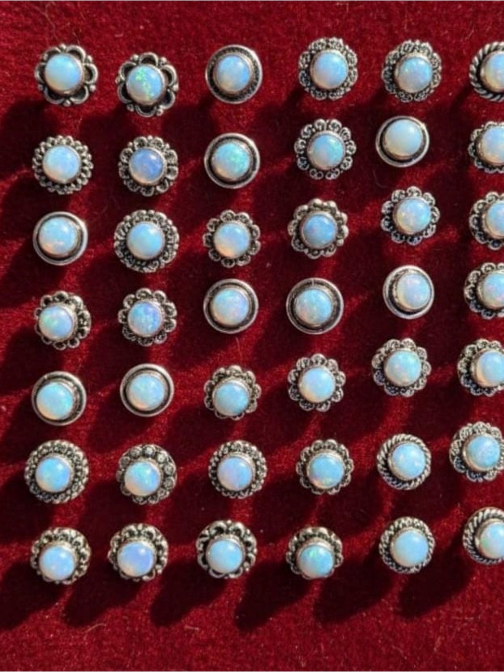 Sterling Silver plated Opal Stud Earrings - White Opal Cabochon PRICE FOR 1